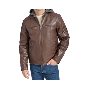 FLAVOUR Blouson aviateur en cuir véritable pour hommes hiver Style Vintage à capuche col montant fermeture à glissière Service OEM produit fini - Product Image 1