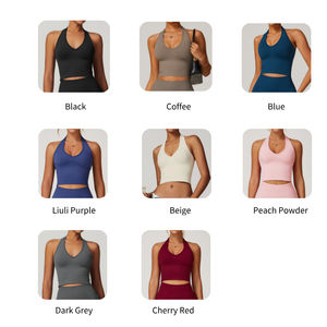 Vêtements de sport femmes gilet de Yoga haute qualité nouveau gilet de Yoga sans couture hauts de course gilets de gymnastique musculation licou entraînement haut court - Product Image 5