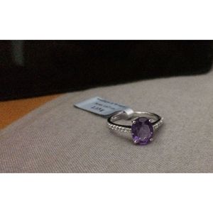 เครื่องประดับสำหรับผู้ชายแหวนอเมทิสต์ตัดรูปวงรีชุบโรเดียมแพลทินัมกับคนรักลายอาเกตเป็นอัญมณีหลัก - Product Image 4