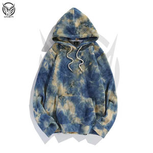 เสื้อฮู้ดย้อมสีมัดย้อมสำหรับผู้ชายเสื้อฮู้ดแบบสวมหัวผ้าคอตตอนเทอร์รี่100% กำหนดเองได้ - Product Image 4