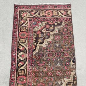 Vintage Rug, 2.2x7.1 ft Turkish Rug, <b>Brown</b> Floral <b>Wool</b> Rug - Product Image 5