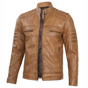 Men's Yellow Wax <b>Cafe</b> <b>Racer</b> Lambskin <b>Leather</b> <b>Jacket</b> - Product Image 6