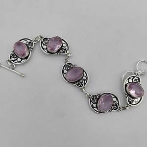 Bracelet à breloques en améthyste lumineuse fait main, bijoux en argent sterling avec pierres précieuses pour femme, luxe certifié GIA, élégant, Février - Product Image 4