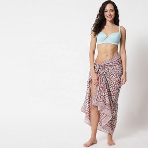 Screen Printed Cotton Summer <b>Beach</b> Sarong <b>Wrap</b> Skirt for Women Scarf Pareo Bikini Cover-Up Floral Quick Dry - Product Image 1