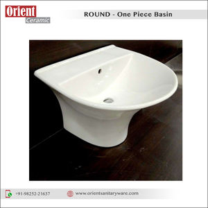 Lavabo à main rond une pièce en céramique blanche de conception moderne largement vendue pour salle de bains luxueuse - Product Image 2