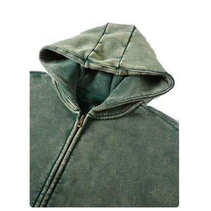 OEM Custom Streetwear Drop Shoulder Boxy Fit French Terry Cropped Cotton <b>Zip</b> Up Rivet Studded Rhinestone Heavyweigt <b>Men</b> <b>Hoodies</b> - Product Image 2