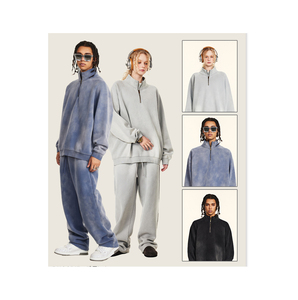 Ensemble de pulls à capuche unisexe Offre Spéciale coton denim lavé avec logo personnalisé, fermeture éclair à capuche surdimensionnée 500gsm, teint uni - Product Image 3