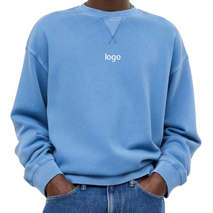 Haute qualité grande taille hommes sweat lavé à l'acide bleu vert 100% coton col rond surdimensionné sweat-shirt conception personnalisée Logo - Product Image 4