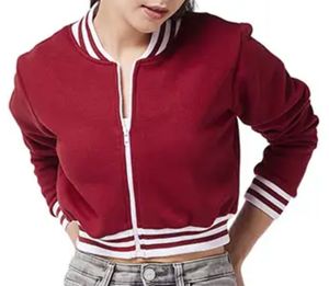 Chaqueta universitaria recortada de calidad superior para mujer, Letterman de béisbol de cuero y lana de manga larga para procesamiento crudo de invierno - Product Image 2