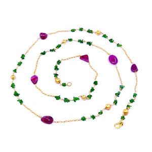 Party Wear 925 Sterling Silver <b>Gold</b> Plated Tsavorite Spinel Gemstones Affordable Ladies Wear <b>Long</b> Chain <b>Necklace</b> - Product Image 1