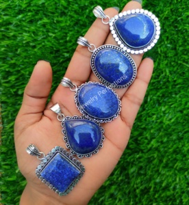 Elegant Unique 925 Silver Fine Natural <b>Lapis</b> <b>Lazuli</b> <b>Pendant</b> Charm Necklace Wholesale Women's Bulk Jewelry Parties Moissanite - Product Image 1