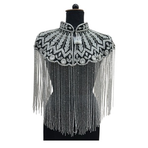 2025 Elegant Black Silver Embellished Fringe Cape Shrug Sequins Cape with 100% Cotton <b>Fabric</b> High Quality Best Prices From India - Product Image 1