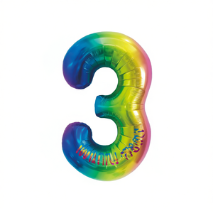 Ballon de fête en forme de chiffre 3 multicolore 1M double face, lot de 12 pièces - Product Image 2