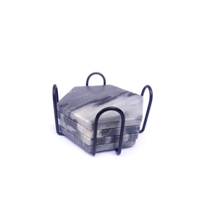 Modern Design Natural Marble <b>Coaster</b> <b>Set</b> of 4 Home Dining Room Coffee Table Decorative <b>Coasters</b> Metal <b>Holder</b> - Product Image 5