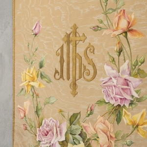 Custom Embroidered Religious Wall <b>Banner</b> Floral Tapestry Scroll Beige Gold Pink Flower Wall Hanging - Product Image 2