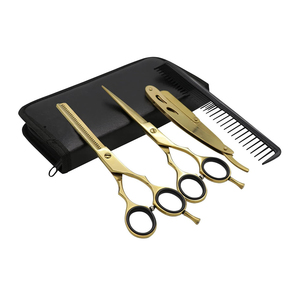 QNQ Full Gold Salon Ciseaux De Coiffure Kit Sharp Edge Cutting & Amincissement Ciseaux Métal Barber Set Peigne Rasoir pour Usage Beauté - Product Image 1