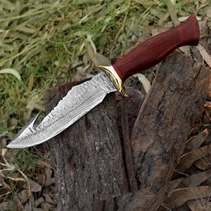 Couteau de chasse en acier damas de haute qualité fait à la main plat extérieur polyvalent Camping couteau gaine OBM personnalisable en gros - Product Image 6