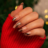 BTArtbox doux Gel XCOAT 3D Floral presse sur les ongles en gros court amande fait à la main bleu français pointe faux ongles