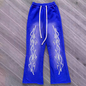 Pantalon de survêtement délavé pour homme Style décontracté avec logo personnalisé Pantalon de survêtement évasé à taille haute pour homme avec fermeture à cordon large sur les jambes - Product Image 6