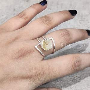 Bague pour femme en argent sterling 925, pierre précieuse citrine naturelle, pierre de naissance de novembre, double bande, bijoux faits à la main, Noël - Product Image 5