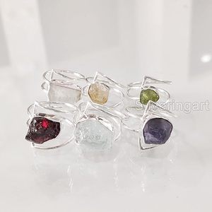 Anillo de Piedras Preciosas en Bruto para Mujer, Esmeralda Natural, Zafiro, Tanzanita, Herkimer, Joyería de Plata de Ley 925 - Product Image 6