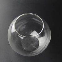 Terrarium en verre pour plantes avec base en bois, terrarium ventilé pour plantes de bureau, 12 cm, bricolage, aquarium rond en verre
