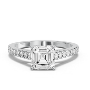 Anillo con Diamante Corte Asscher y Banda Pavé Estilo Catedral - Product Image 1