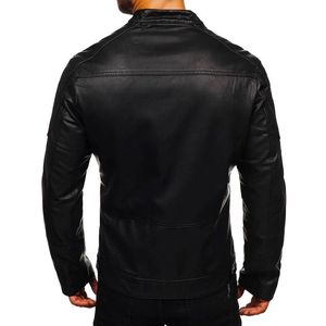 Chaqueta de motorista de cuero PU cortavientos para motocicleta ajustada a la moda para hombre con patrón de letras recubiertas con cuello levantado - Product Image 5
