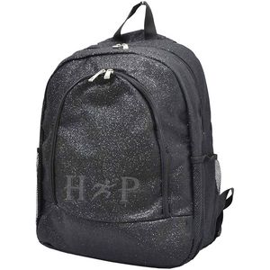 Sac à dos d'école de cheerleading personnalisé, grand, classique, de loisirs, imperméable, scintillant, noir pailleté, sacs de sport - Product Image 1