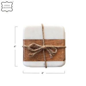 Creative Square Ceramic Coasters <b>Set</b> Classic Acacia Wood and Marble for Tea Coffee Drinks-for <b>Bar</b> or Home Use - Product Image 2