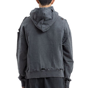 2026 Streetwear Oversized Washed Custom Embroidered LOGO Heavy Weight Vintage Regular Fit Cropped <b>Raw</b> Hem 100% <b>Cotton</b> Winter - Product Image 2