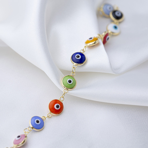 Dull Colorful 8 mm Sized Eye Design <b>Charm</b> Thin Bracelet Turkish Wholesale Handmade 925 Sterling Silver Jewelry - Product Image 2