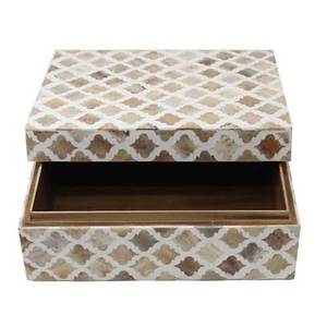 Moderna Caja de Regalo de Joyería Hexagonal Alargada con Incrustaciones de Nácar, Hecha a Mano con Laterales Curvos, de Madera y Hueso, Estilo Egipcio - Product Image 1