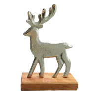 Ornement de renne assis avec base en bois Décoration de table de Noël améliorée pour la maison
