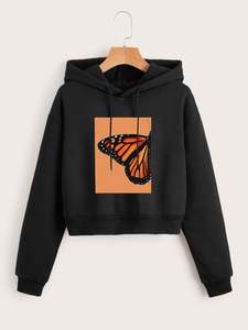 Sudadera corta de algodón 100% para mujer, Sudadera corta de manga larga con hombros descubiertos, sudaderas Hoodi - Product Image 3