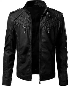 Meilleures ventes de vestes élégantes en cuir à col montant pour hommes, disponibles en différentes couleurs, avec logo sur le devant en toile - Product Image 5