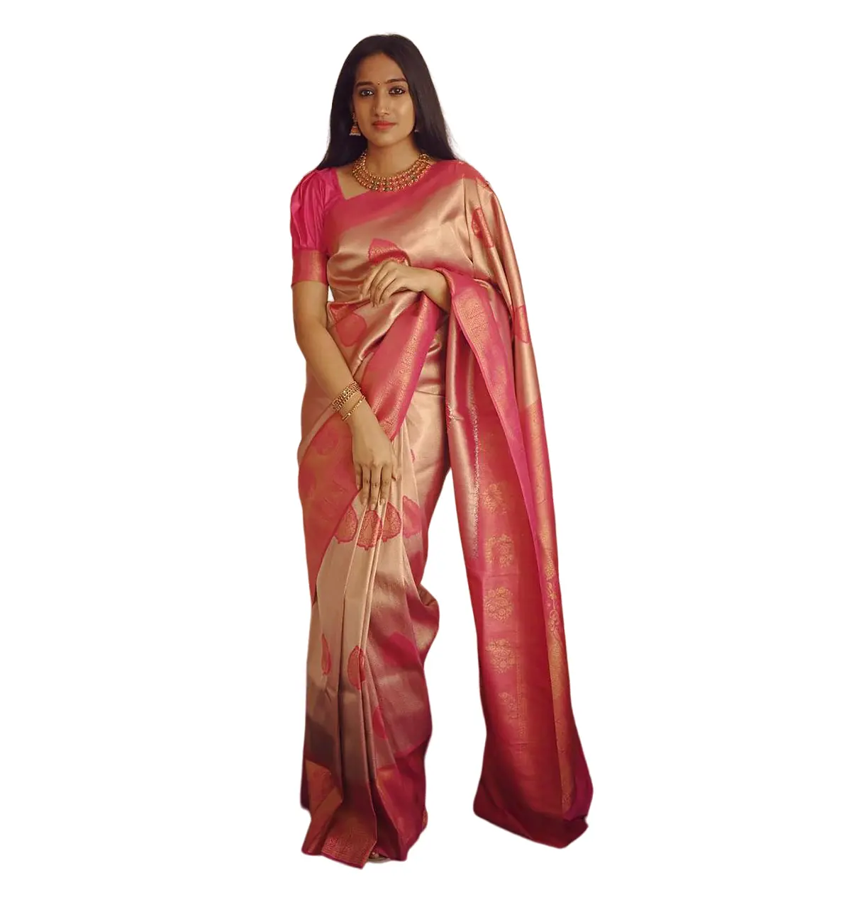 Gaun pesta pernikahan mewah memakai Fashion desainer Pure Banarasi Golden Zari tenun lembut sutra Saree dari produsen India