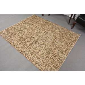 Classic Beige Brown 4.8 X 5.7ft Woolen Turkish <b>Rug</b> Patchwork Design for Entryway Living Room <b>Bedroom</b> Rectangular Hallway Latex - Product Image 4