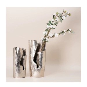 Silver Plated Aluminium Iron Metal Flower <b>Vase</b> Coastal-Inspired Table top Wedding Centrepiece for Home Living Decors - Product Image 5