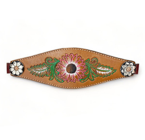 Licol de Bronc Western OEM en Cuir de Vache Argentin, Gravé à la Main, Conchos Peints Tournesol, Cuivre Antique, Réglable - Product Image 3