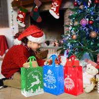 Bolsas de Regalo Navideñas de Papel Kraft con Asas de Cinta, Diseño de Adornos, Impresión Digital, Cordón, Colores Rojo/Azul/Verde