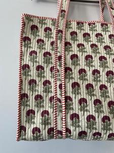 Handmade Quilted <b>Tote</b> <b>Bag</b> Block Print Cotton <b>Fabric</b> Beige & Maroon Floral Travel <b>Tote</b> Eco-Friendly Everyday <b>Bag</b> - Product Image 6