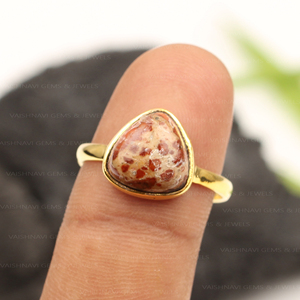 Bague en forme de trillion de jaspe d'astéroïde naturel unique de 10mm en argent sterling 925 plaqué or 18 carats éternité vermeil pour femmes bijoux fins - Product Image 3