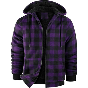 Warm Solid Knitted <b>Hoodie</b> Jacket for Men in Purple Black Cozy <b>Quilted</b> Design Windproof Eco-Friendly Crafted Soft Spandex/Cotton - Product Image 1