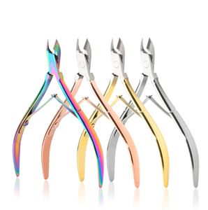 Alicates para Cutículas de Acero Inoxidable Curvados en Oro Rosa de Cuatro Colores con 16 Mandíbulas y Apertura Ancha, Alicates de Manicura con Doble Resorte - Product Image 1