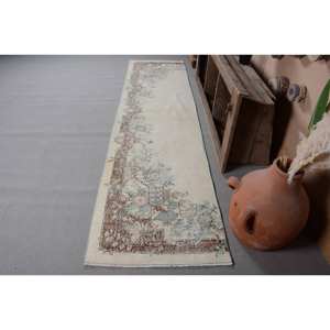 Tapis plat tissé en laine turque vintage 2.6x10.5ft motif patchwork beige-marron pour décorations de salon couloir utiliser du latex - Product Image 1