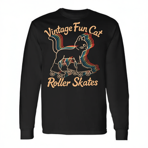 Vintage Fun Cat <b>Roller</b> Skates Long Sleeve T-Shirt Promotional Lifestyle Hobby Clothing - Product Image 2