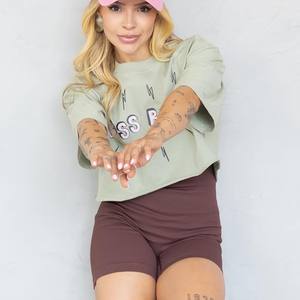 Camiseta con estampado personalizado de patrón sólido para mujer 100% algodón de primera calidad Terry cuello redondo ajuste holgado - Product Image 5