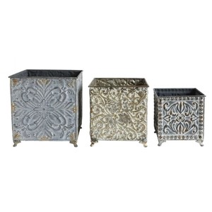 Paires de jardinières en fer de différentes tailles avec support en métal noir, forme ronde, extensible, couleur argent - Product Image 2