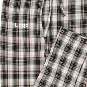 Pijama tejido con bolsillo cruzado a cuadros negro Pantalones de salón de ajuste regular Tela CVC suave, cintura con cordón y bolsillos laterales Ropa de dormir - Product Image 2